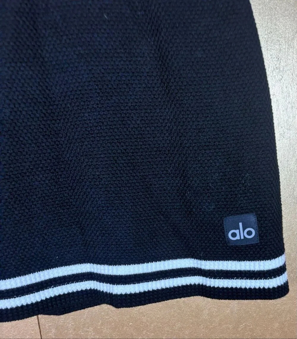 Alo Yoga Tennis Club Sweater Knit Skirt Black/Ivory Size XS